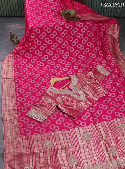 Banarasi silk saree pink with allover silver & gold zari woven buttas and gotapatti work pallu