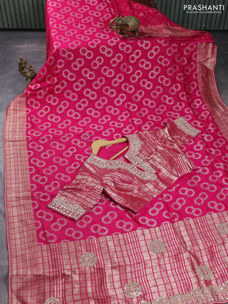 Banarasi silk saree pink with allover silver & gold zari woven buttas and gotapatti work pallu