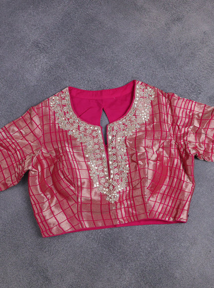 Banarasi silk saree pink with allover silver & gold zari woven buttas and gotapatti work pallu