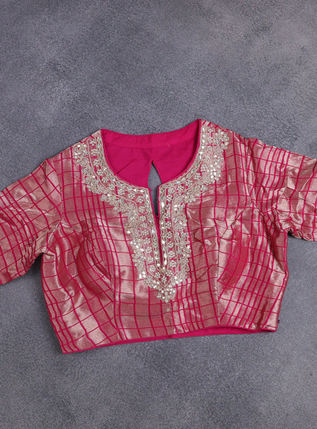 Banarasi silk saree pink with allover silver & gold zari woven buttas and gotapatti work pallu