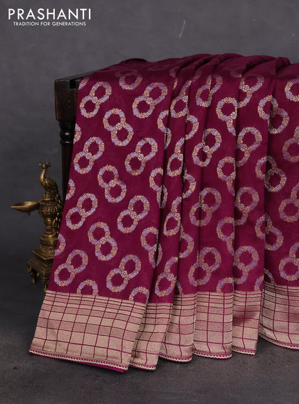 Banarasi silk saree purple and multi colour with allover silver & gold zari woven buttas and gotapatti work pallu