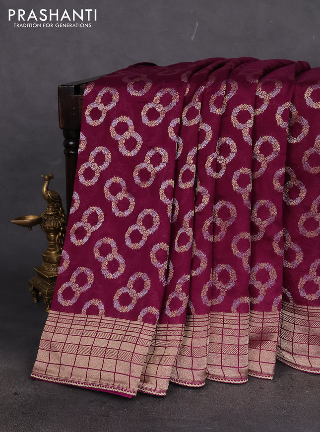 Banarasi silk saree purple and multi colour with allover silver & gold zari woven buttas and gotapatti work pallu