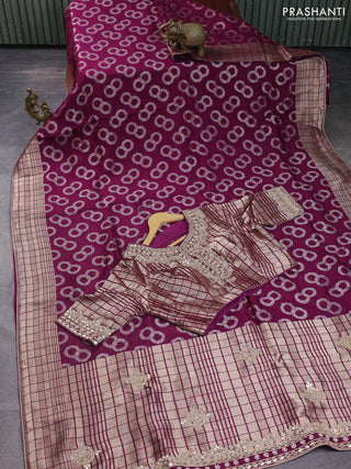 Banarasi silk saree purple and multi colour with allover silver & gold zari woven buttas and gotapatti work pallu