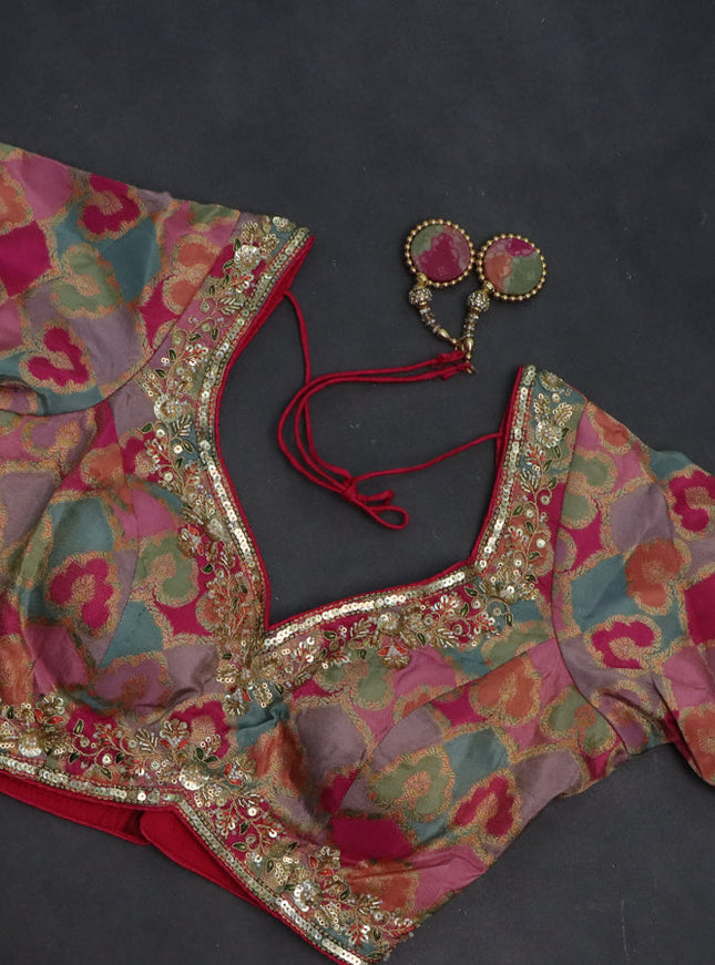 Banarasi silk saree light pink and multi colour with plain body and zari woven border