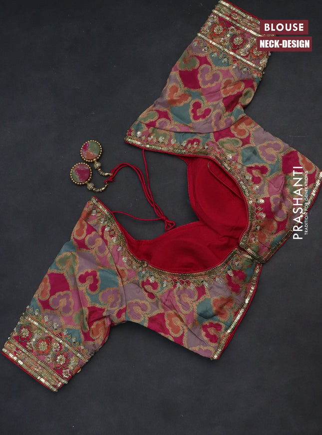 Banarasi silk saree light pink and multi colour with plain body and zari woven border