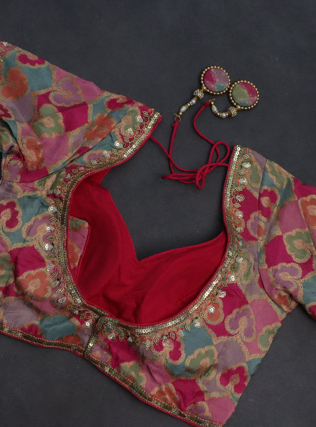 Banarasi silk saree pastel green and multi colour with plain body and zari woven border