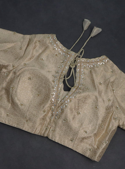 Munga tussar silk saree cream with zari woven buttas and lace work border