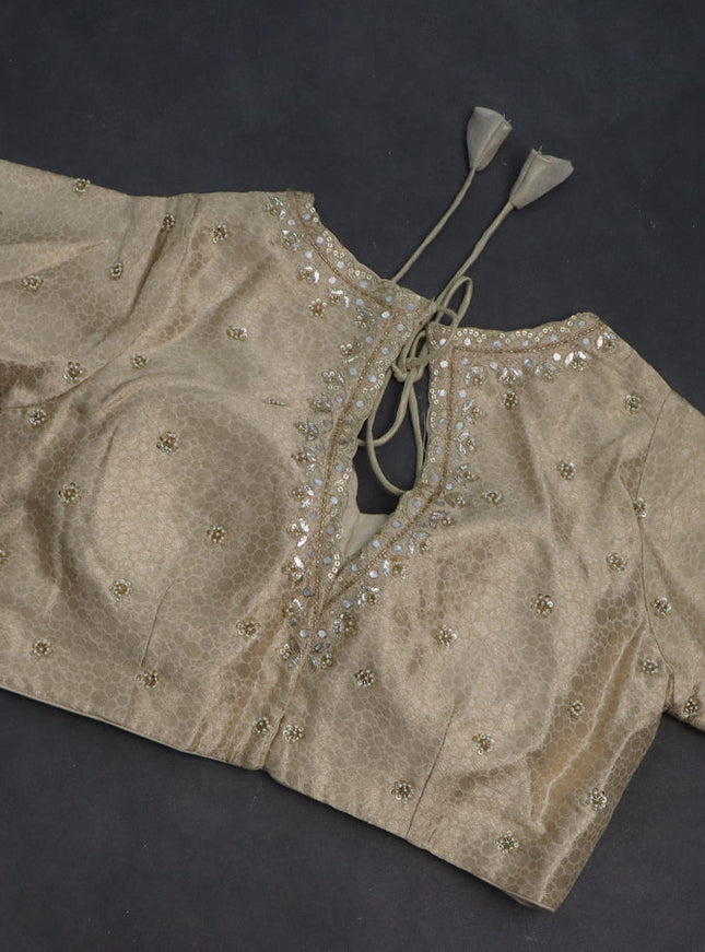 Munga tussar silk saree cream with zari woven buttas and lace work border