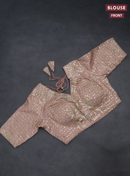 Tissue silk saree pastel peach with allover silver & gold zari weaves and zari woven border