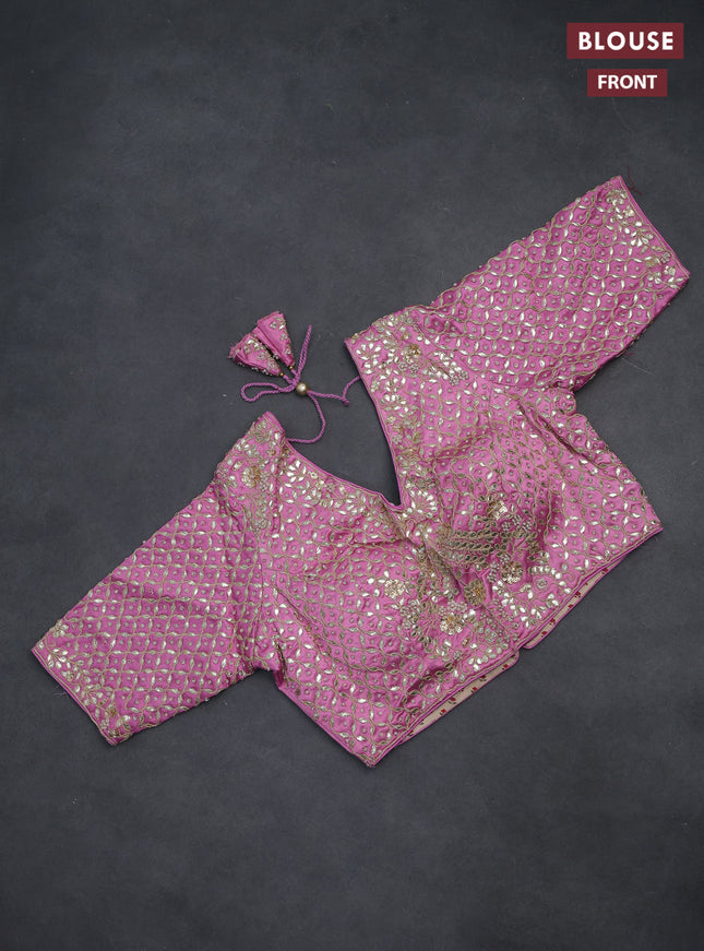 Tissue silk saree light pink with allover silver & gold zari weaves and zari woven border