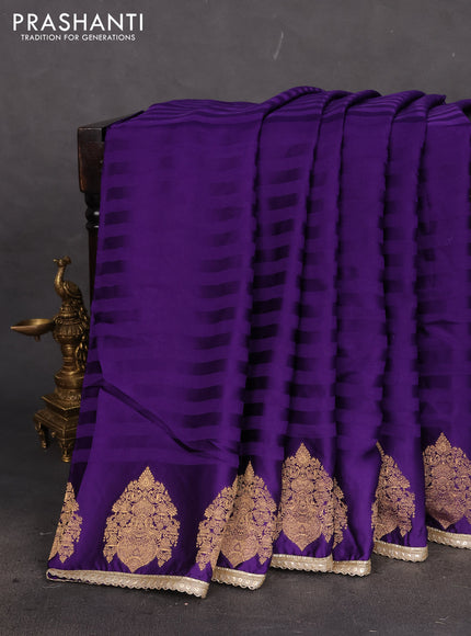 Satin crepe silk saree violet with plain body and zari butta border & rich zari pallu