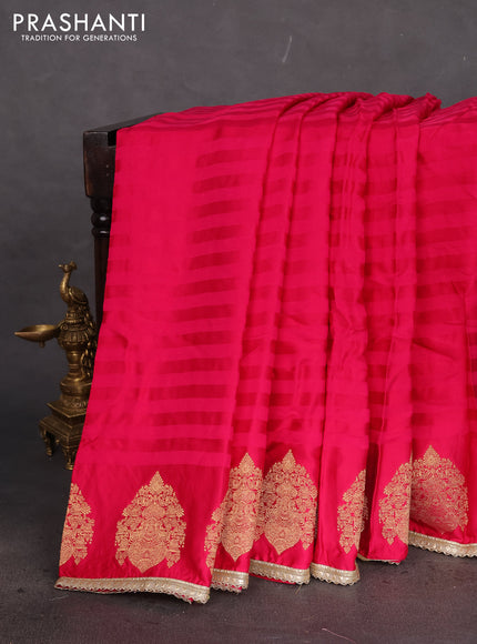 Satin crepe silk saree pink with plain body and zari butta border & rich zari pallu