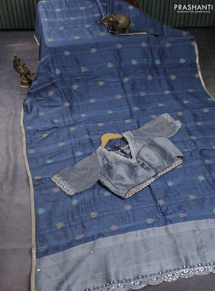 Banarasi silk saree grey with thread & zari woven floral buttas and gotapatti work pallu