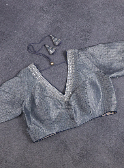 Banarasi silk saree grey with thread & zari woven floral buttas and gotapatti work pallu