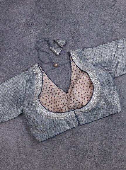 Banarasi silk saree grey with thread & zari woven floral buttas and gotapatti work pallu