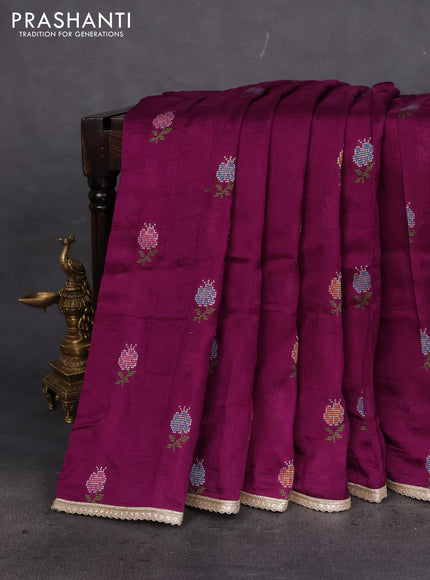 Banarasi silk saree purple with thread & zari woven floral buttas and gotapatti work pallu
