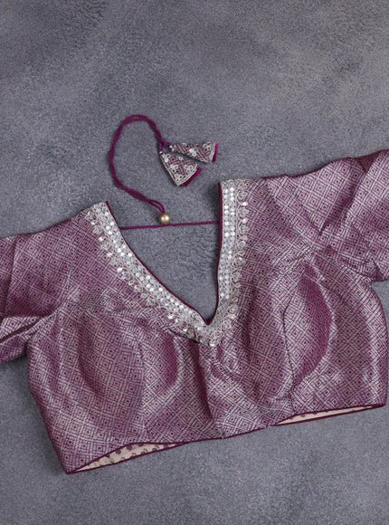 Banarasi silk saree purple with thread & zari woven floral buttas and gotapatti work pallu