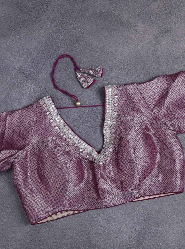 Banarasi silk saree purple with thread & zari woven floral buttas and gotapatti work pallu