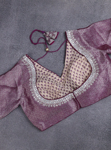 Banarasi silk saree purple with thread & zari woven floral buttas and gotapatti work pallu