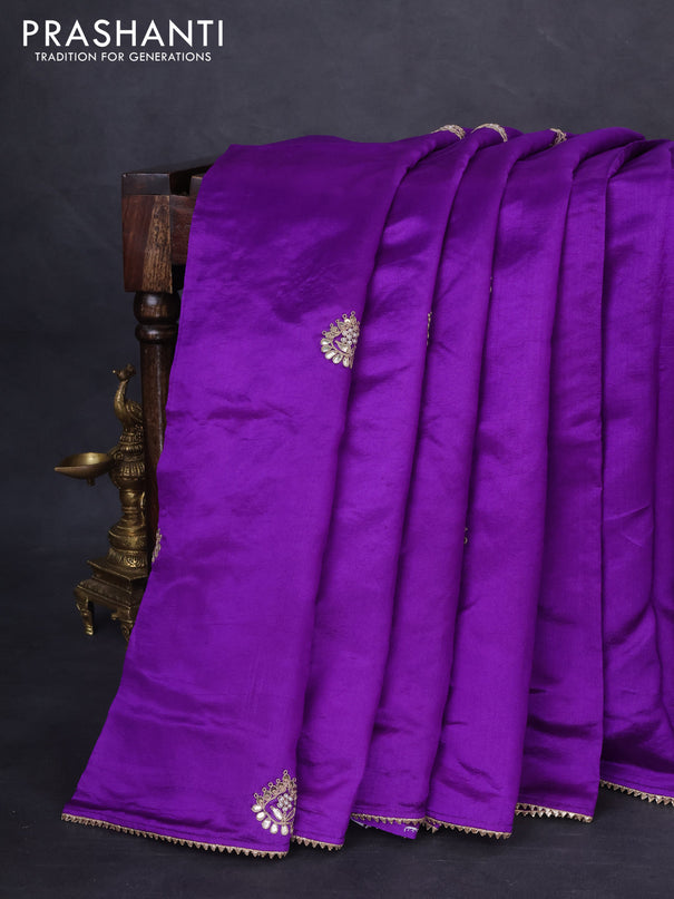 Munga tussar Silk saree violet with gotapatti work buttas and lace work border