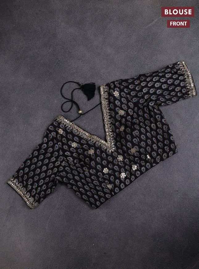 Organza saree beige and black with allover zari weaves & gotapatti work butta and embrodery stone work border