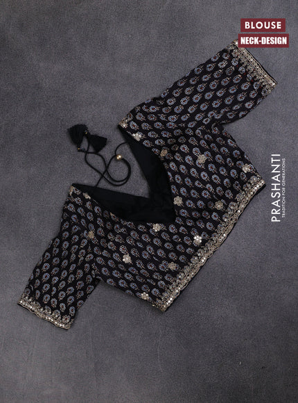 Organza saree beige and black with allover zari weaves & gotapatti work butta and embrodery stone work border