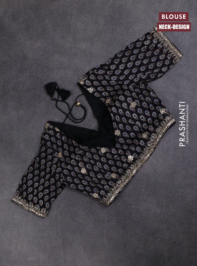 Organza saree beige and black with allover zari weaves & gotapatti work butta and embrodery stone work border