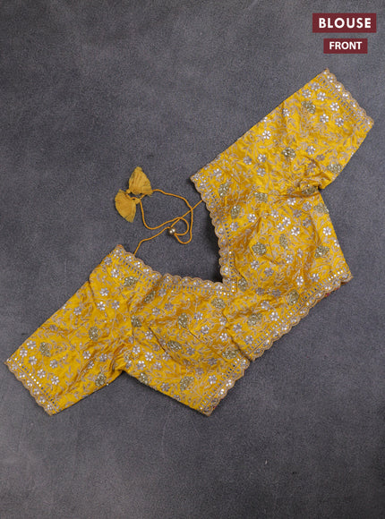 Organza saree yellow with allover zari stripe pattern and zari woven border