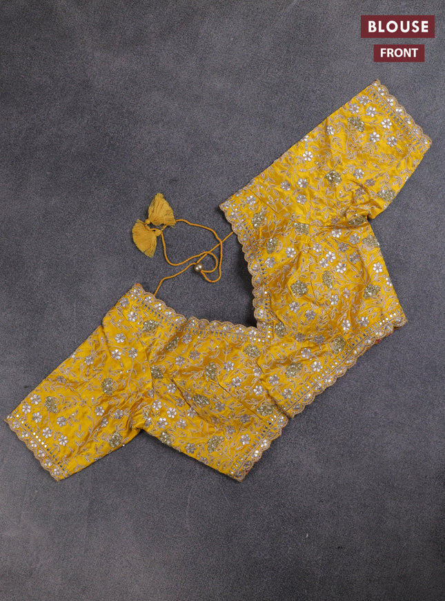 Organza saree yellow with allover zari stripe pattern and zari woven border