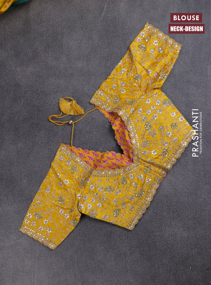 Organza saree yellow with allover zari stripe pattern and zari woven border