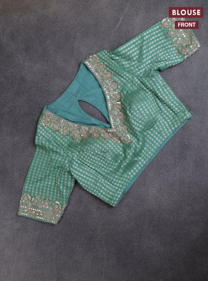 Munga tussar silk saree pastel green with silver & gold floral buttas and gotapatti work pallu