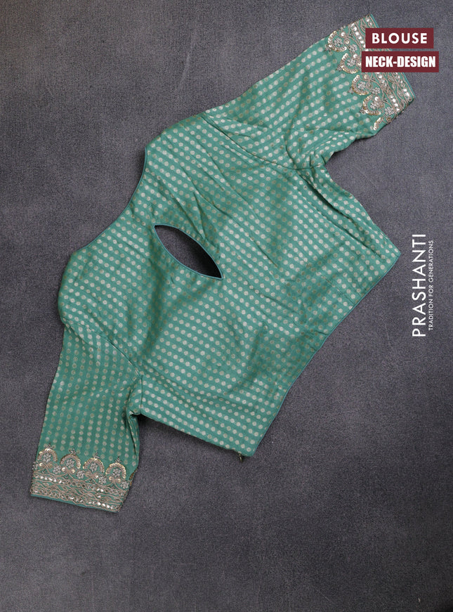 Munga tussar silk saree pastel green with silver & gold floral buttas and gotapatti work pallu