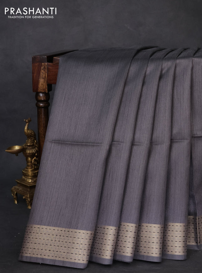 Semi dupion saree grey and beige with plain body and madhubani printed pallu