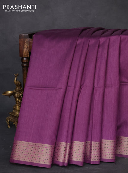 Semi dupion saree purple and beige with plain body and madhubani printed pallu