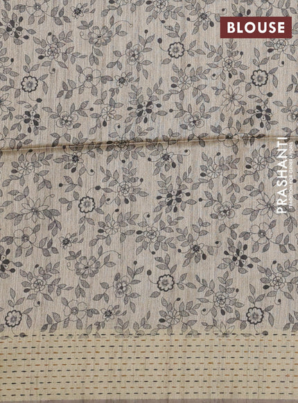 Semi dupion saree dark mustard and beige with plain body and madhubani printed pallu