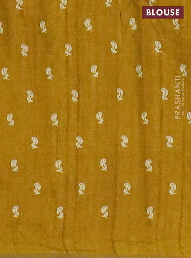 Semi raw silk saree mustard yellow with butta prints and zari woven border