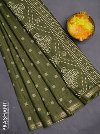 Semi raw silk saree sap green with butta prints and zari woven border
