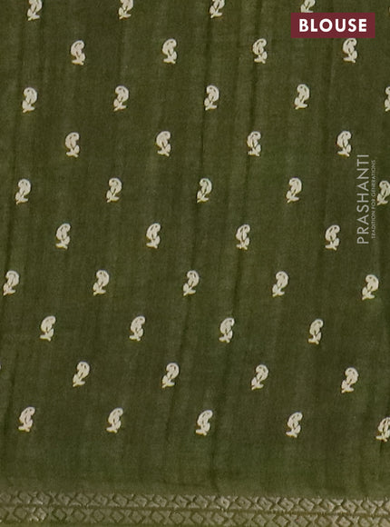 Semi raw silk saree sap green with butta prints and zari woven border