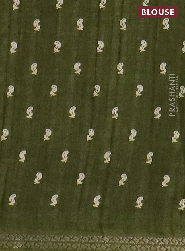 Semi raw silk saree sap green with butta prints and zari woven border