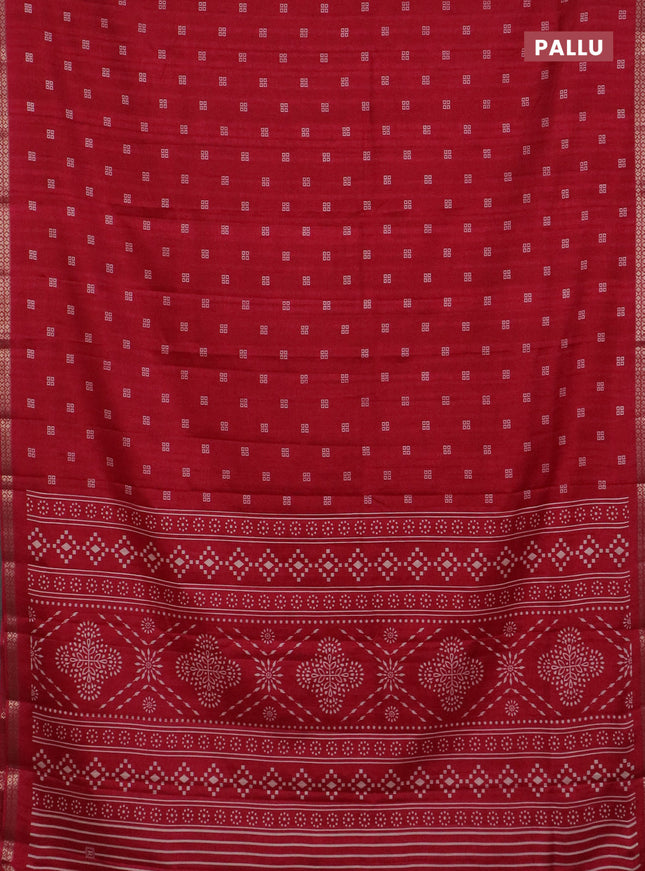 Semi raw silk saree reddish pink with butta prints and zari woven border