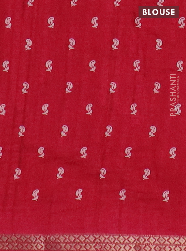 Semi raw silk saree reddish pink with butta prints and zari woven border
