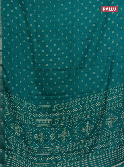Semi raw silk saree teal green with butta prints and zari woven border