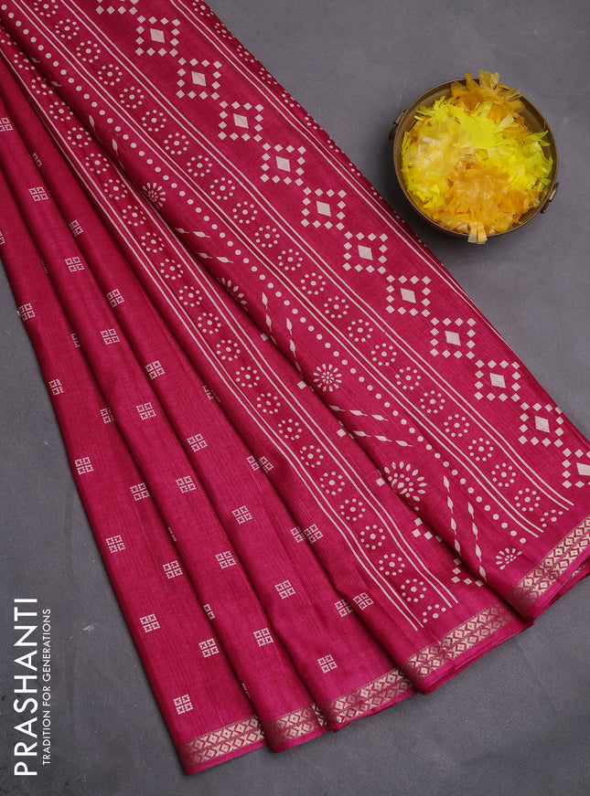 Semi raw silk saree pink with butta prints and zari woven border