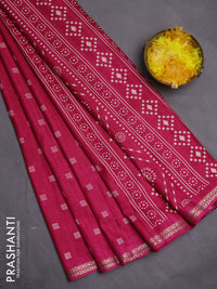 Semi raw silk saree pink with butta prints and zari woven border