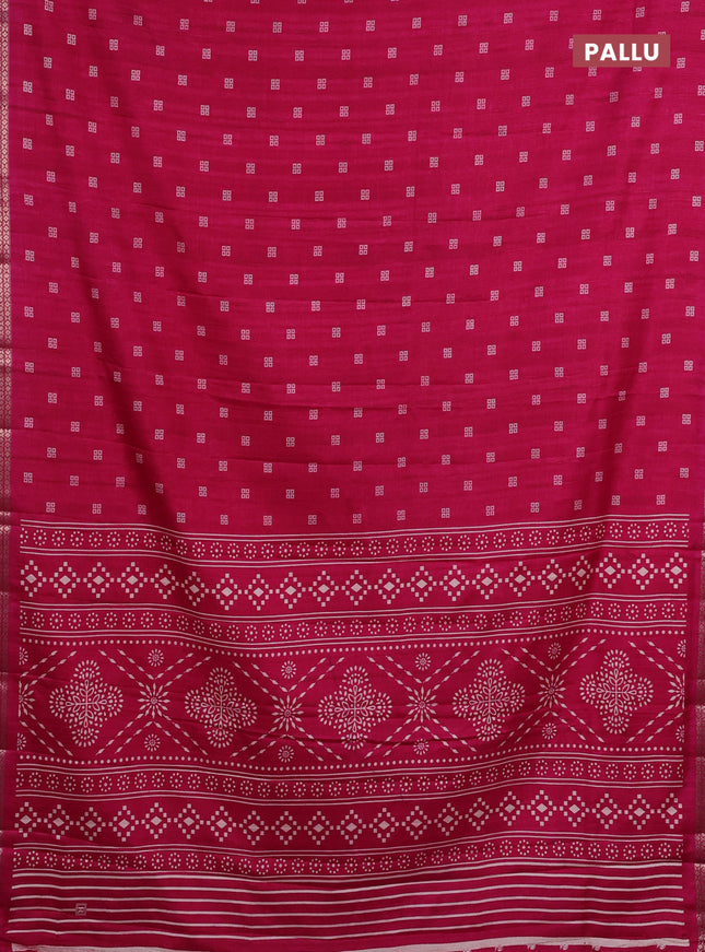 Semi raw silk saree pink with butta prints and zari woven border