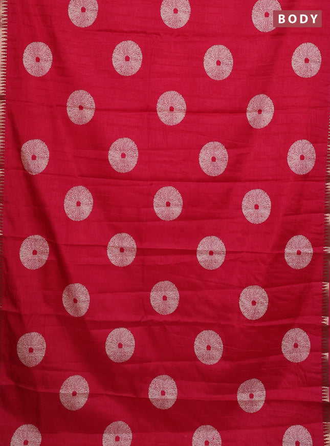 Semi raw silk saree pink with butta prints and temple design zari woven border