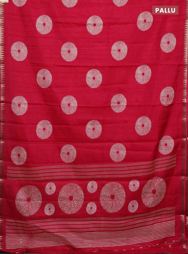 Semi raw silk saree pink with butta prints and temple design zari woven border