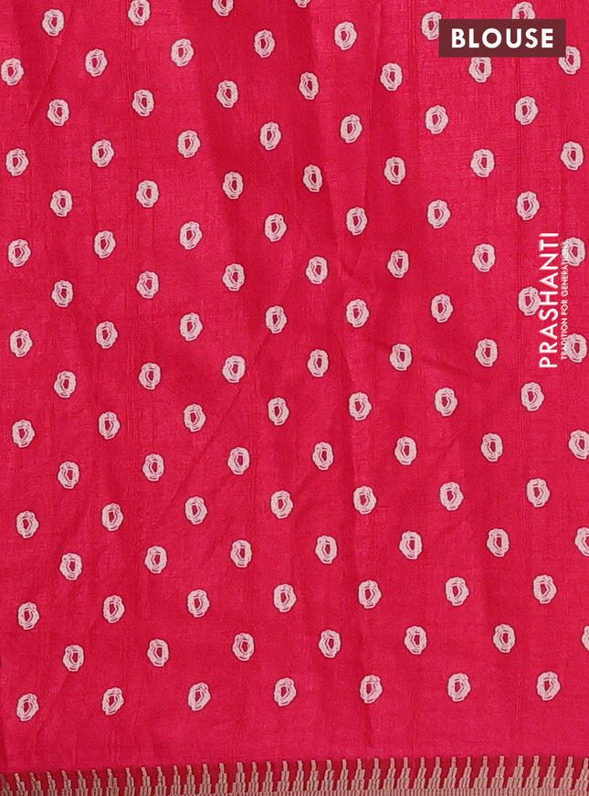 Semi raw silk saree pink with butta prints and temple design zari woven border