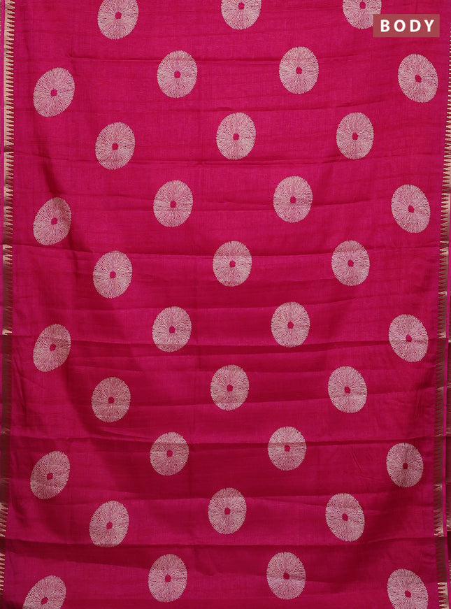 Semi raw silk saree pink with butta prints and temple design zari woven border