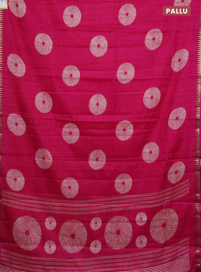 Semi raw silk saree pink with butta prints and temple design zari woven border